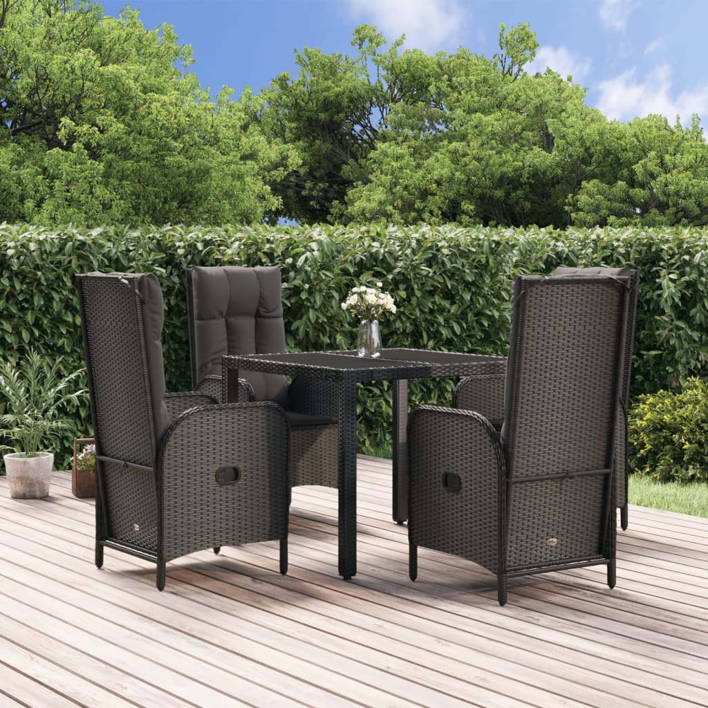 vidaXL 5-tlg. Garten-Essgruppe mit Kissen Schwarz Poly Rattan