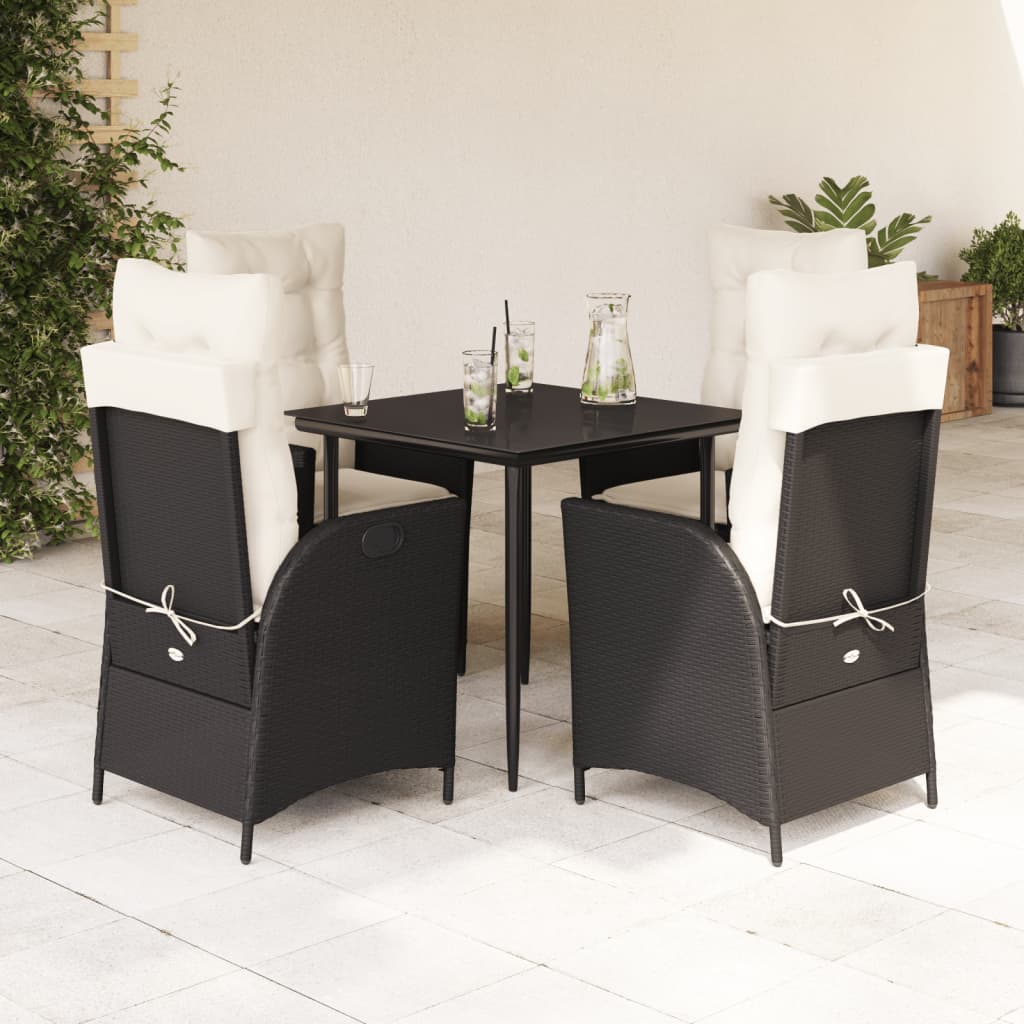 vidaXL 5-tlg. Garten-Essgruppe mit Kissen Schwarz Poly Rattan