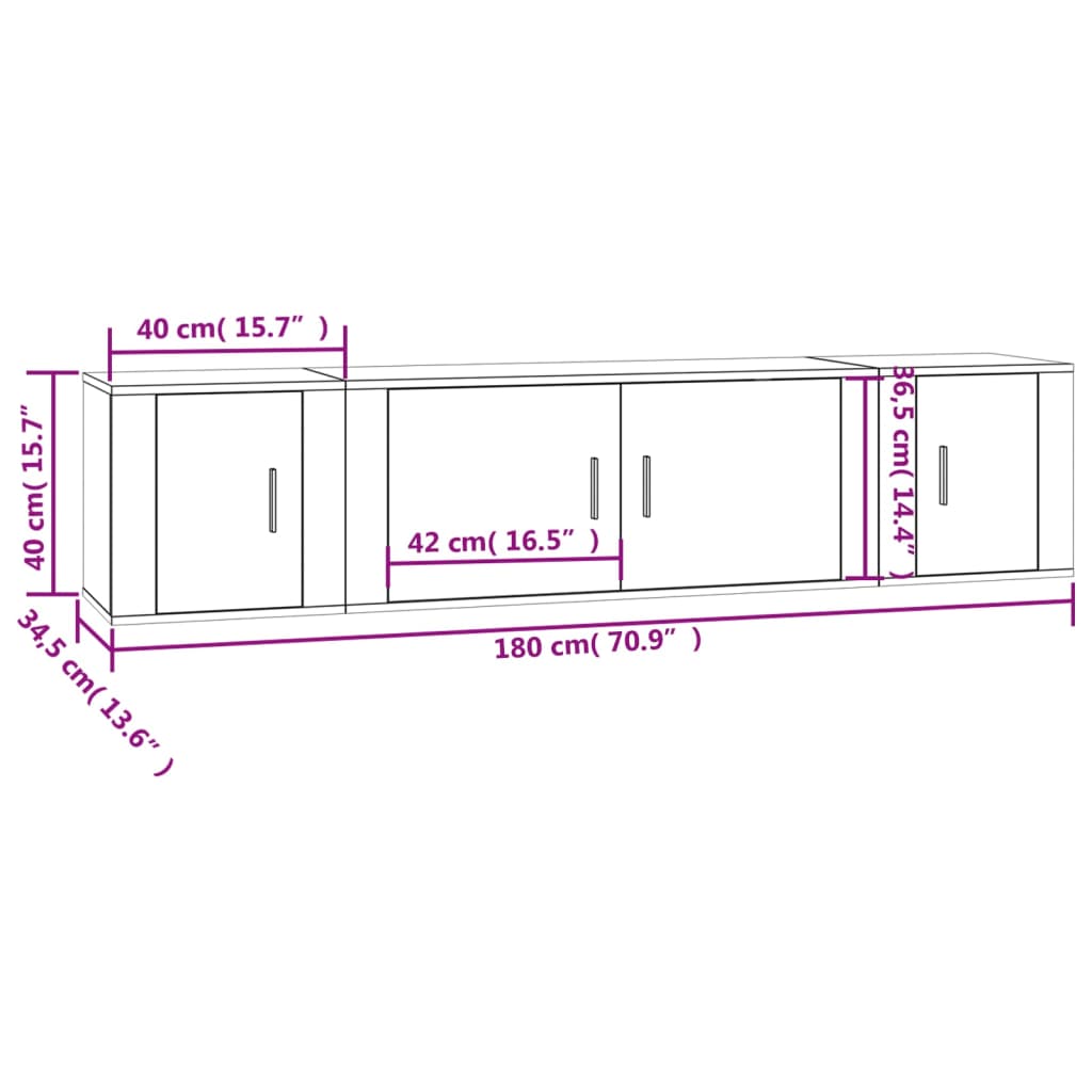 vidaXL 3-tlg. TV-Schrank-Set Hochglanz-Weiß Holzwerkstoff