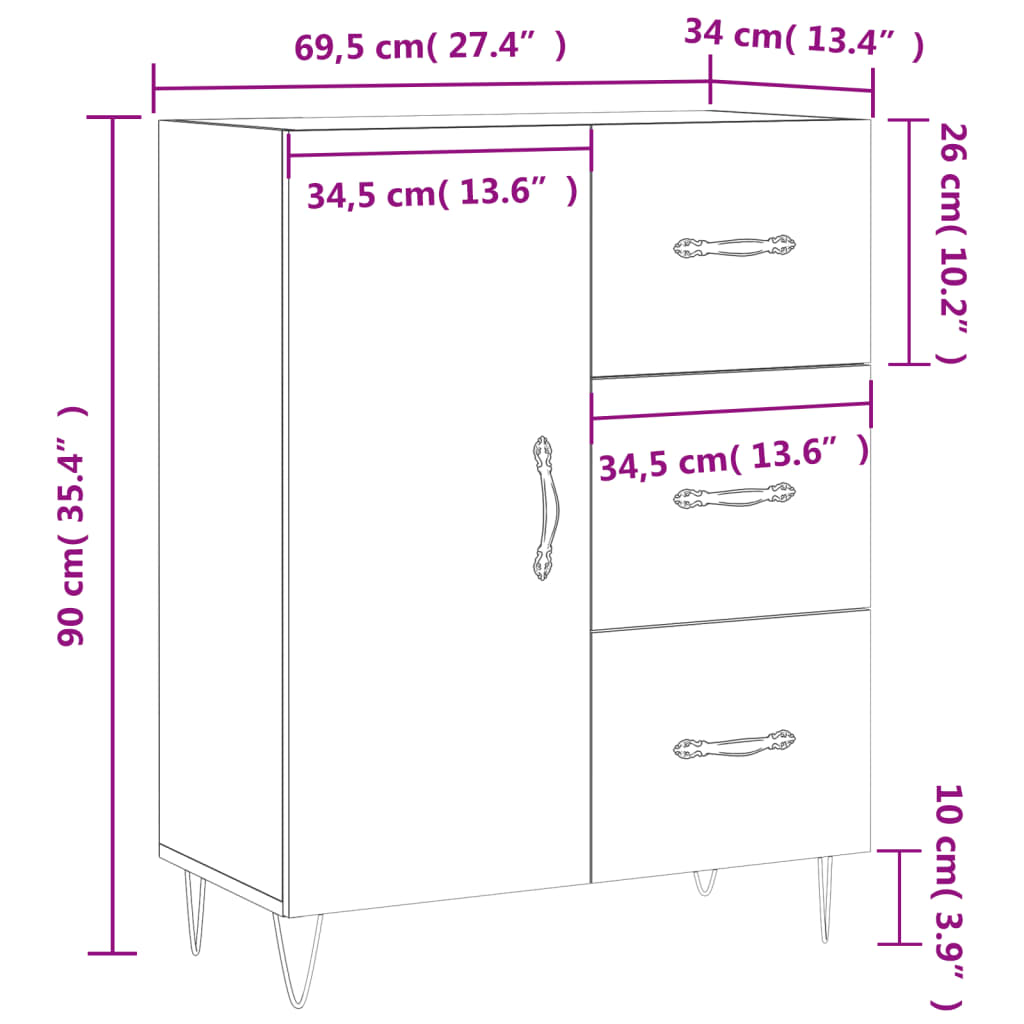 vidaXL Sideboard Betongrau 69,5x34x90 cm Holzwerkstoff