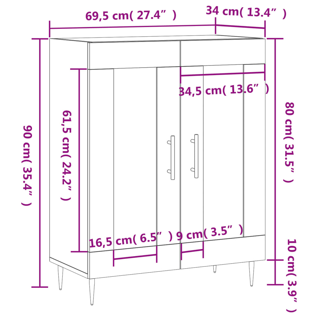 vidaXL Sideboard Betongrau 69,5x34x90 cm Holzwerkstoff