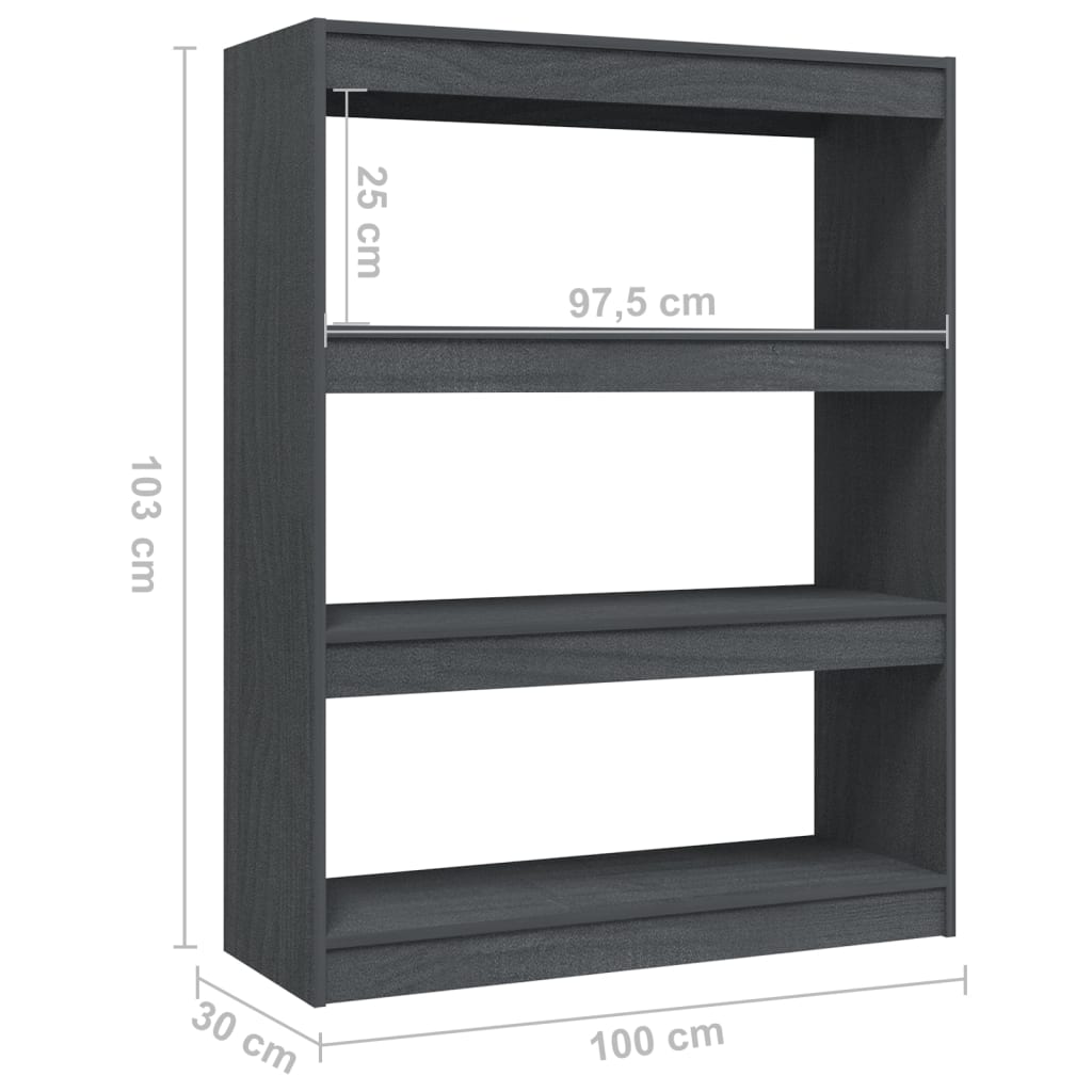 vidaXL Bücherregal/Raumteiler Grau 100x30x103 cm Kiefer Massivholz
