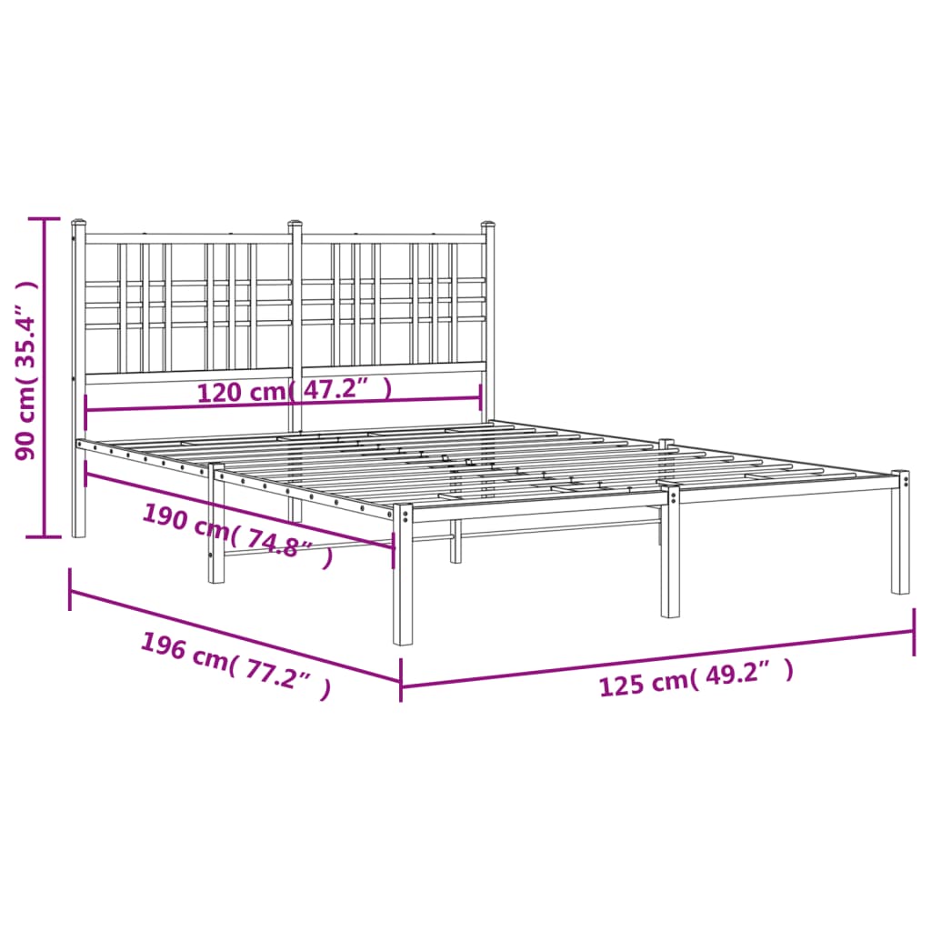 vidaXL Bettgestell mit Kopfteil Metall Weiß 120x190 cm