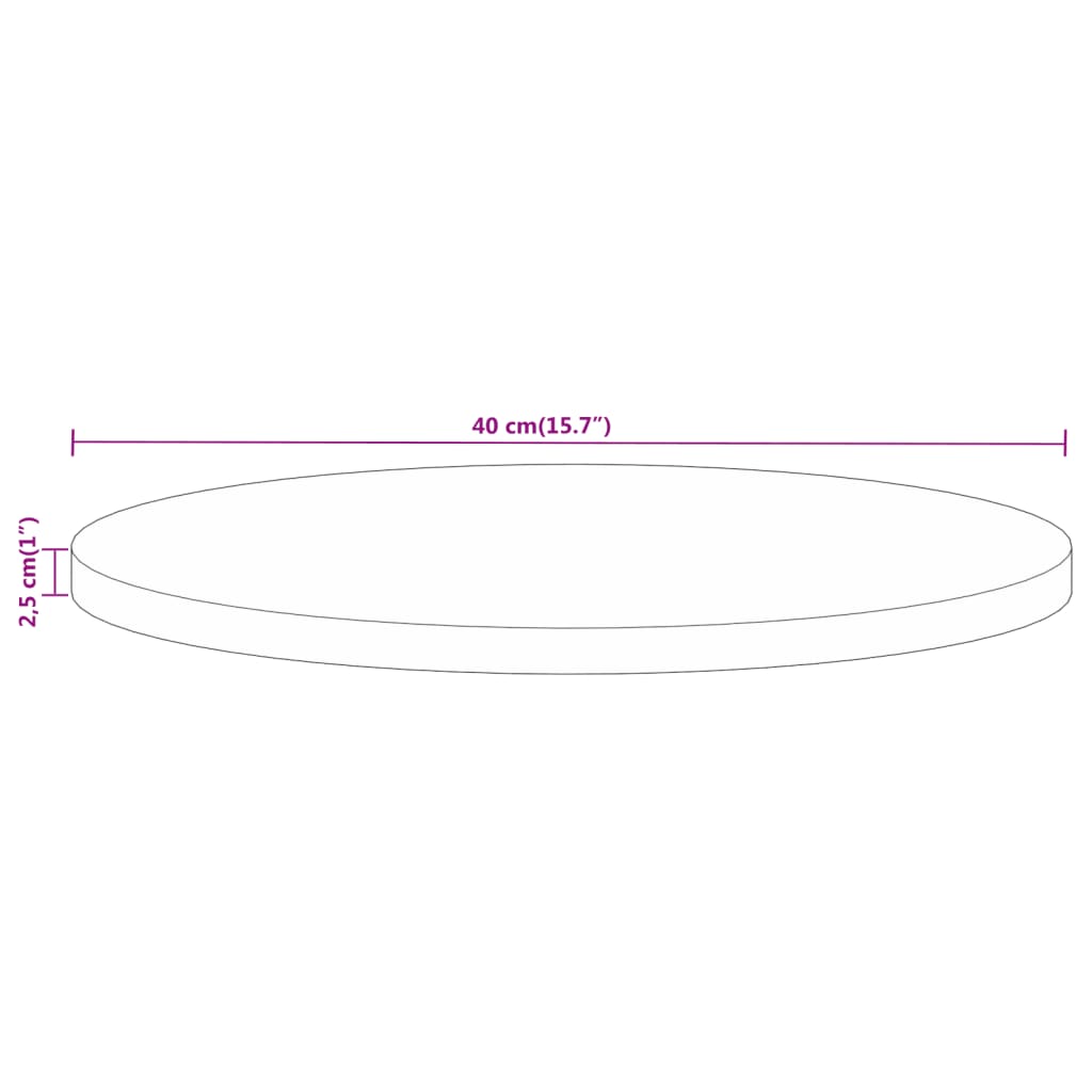 vidaXL Tischplatte Ø 40x2,5 cm Rund Raues Massives Mangoholz