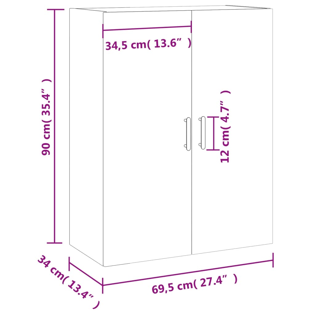 vidaXL Wandschrank Braun Eichen-Optik 69,5x34x90 cm