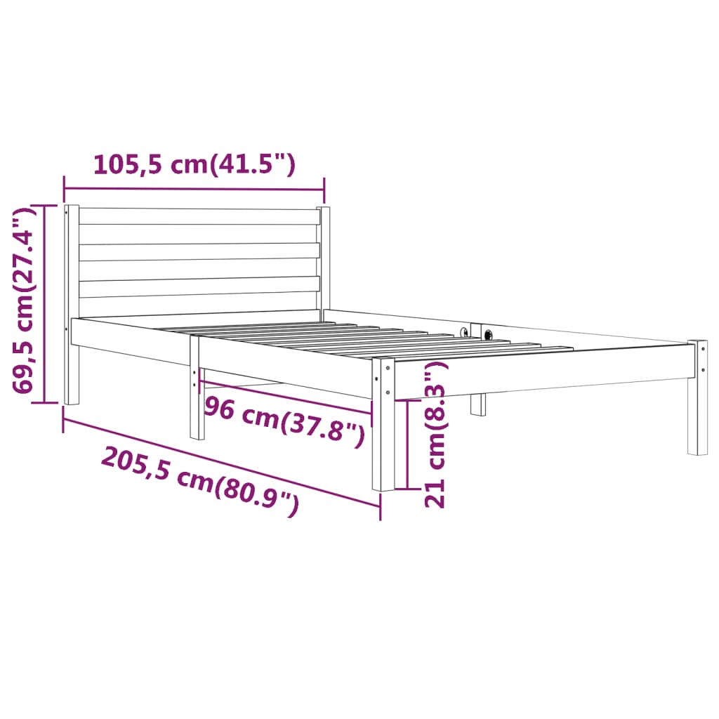 vidaXL Massivholzbett Kiefernholz 100x200 cm