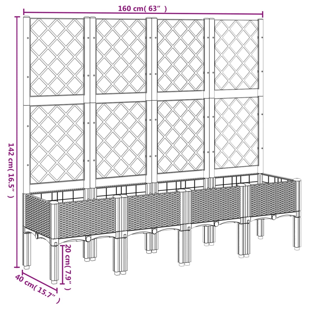 vidaXL Pflanzkübel mit Rankgitter Braun 160x40x142 cm PP