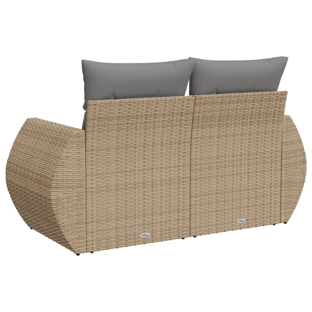 vidaXL Gartensofa mit Kissen 2-Sitzer Beige Poly Rattan