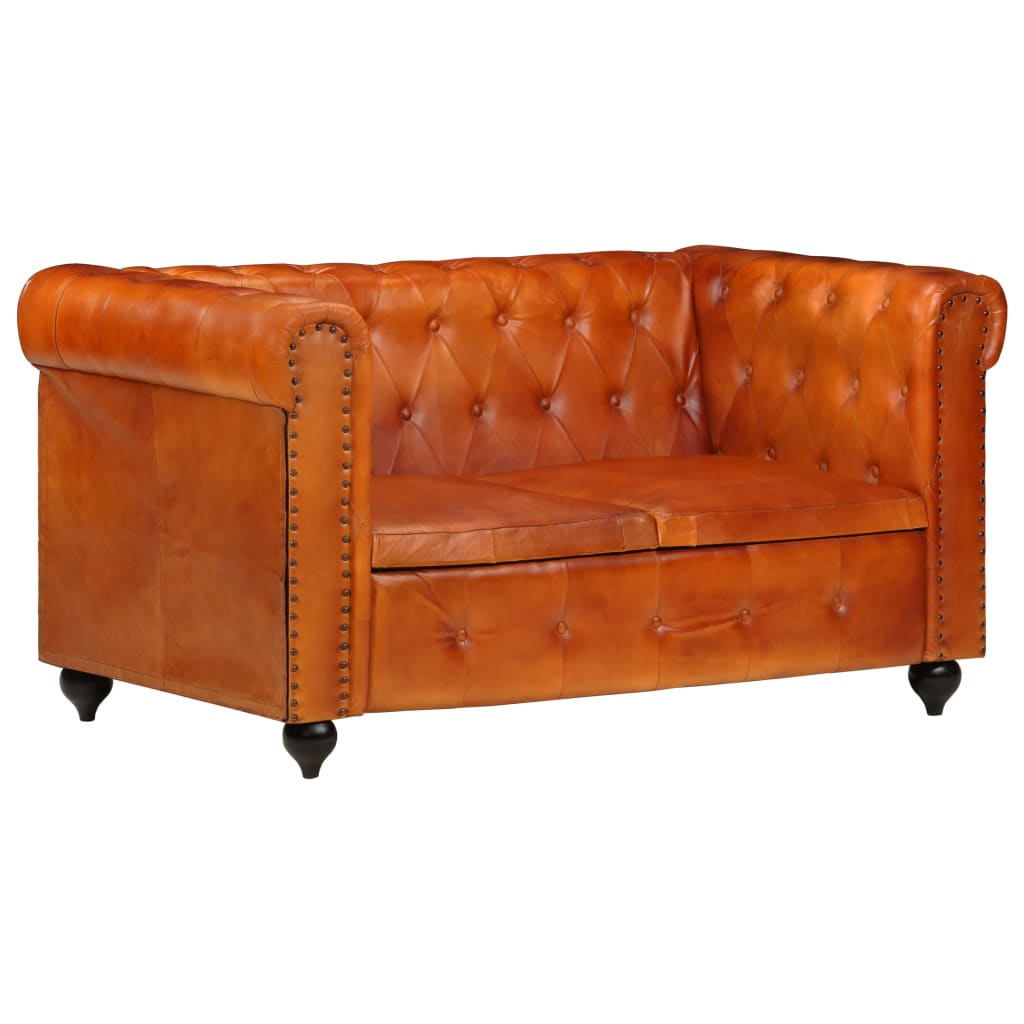 vidaXL Chesterfield-Sofa 2-Sitzer Hellbraun Echtleder