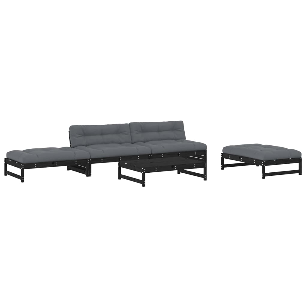 vidaXL 5-tlg. Garten-Lounge-Set mit Kissen Schwarz Massivholz