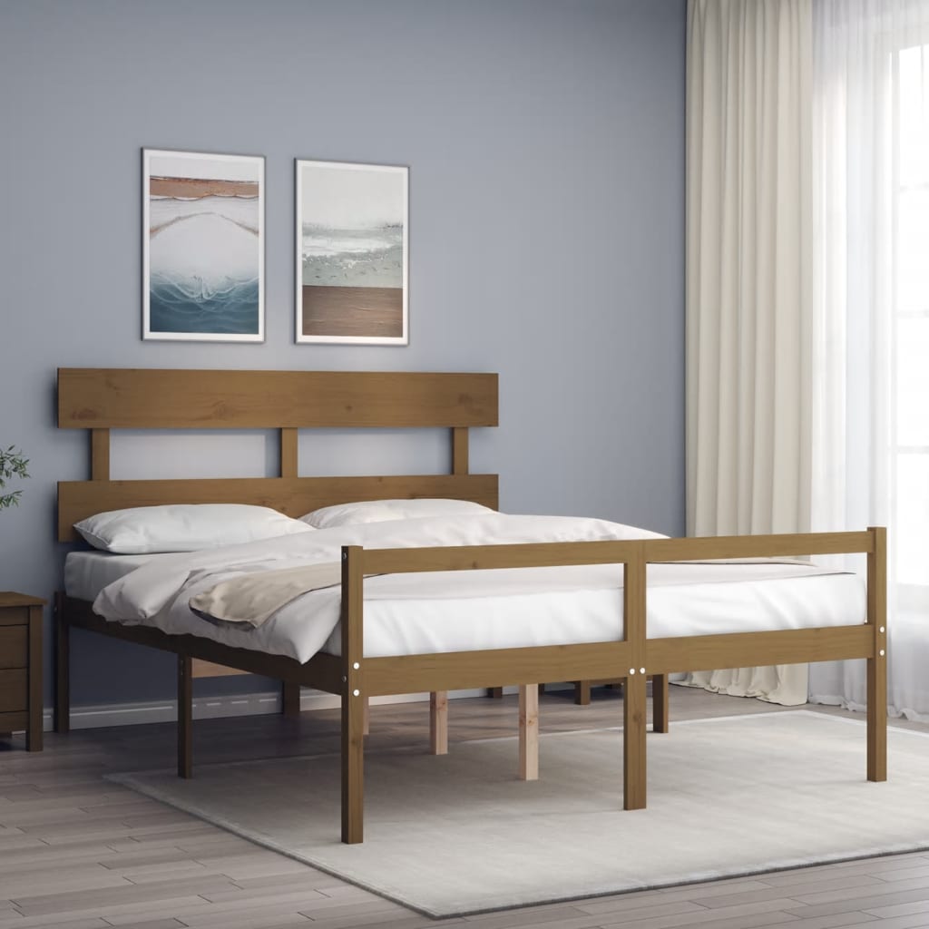 vidaXL Seniorenbett mit Kopfteil Honigbraun Kingsize Massivholz