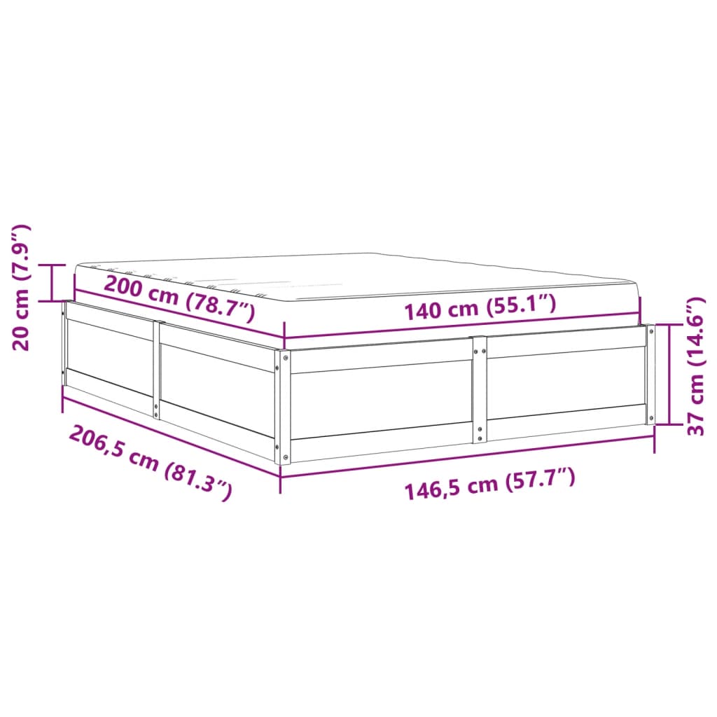 vidaXL Bett mit Matratze Weiß 140x200 cm Massivholz Kiefer