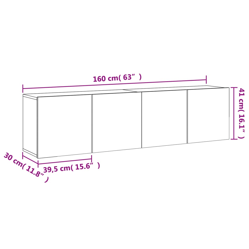 vidaXL TV-Wandschränke 2 Stk. Betongrau 80x30x41 cm