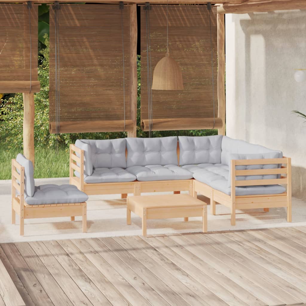 vidaXL 6-tlg. Garten-Lounge-Set mit Grauen Kissen Kiefernholz