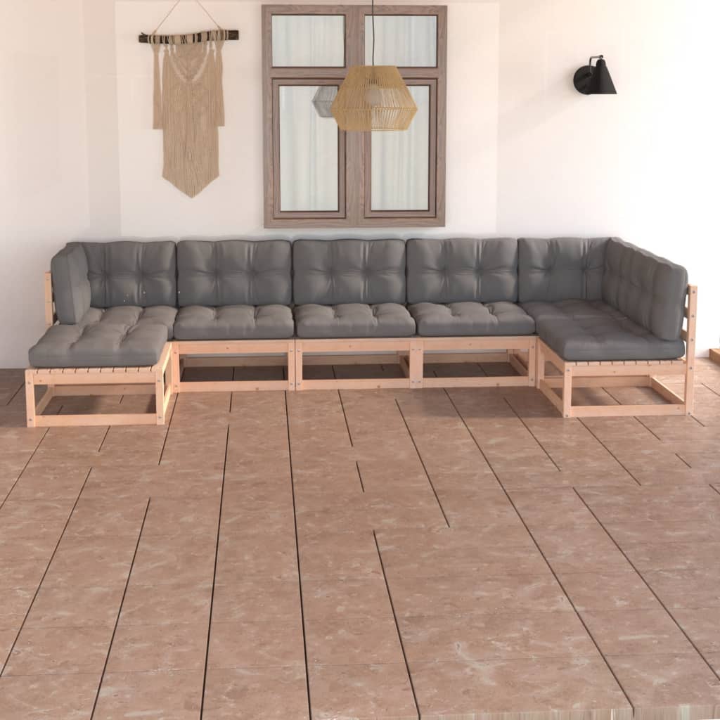 vidaXL 7-tlg. Garten-Lounge-Set mit Kissen Massivholz Kiefer