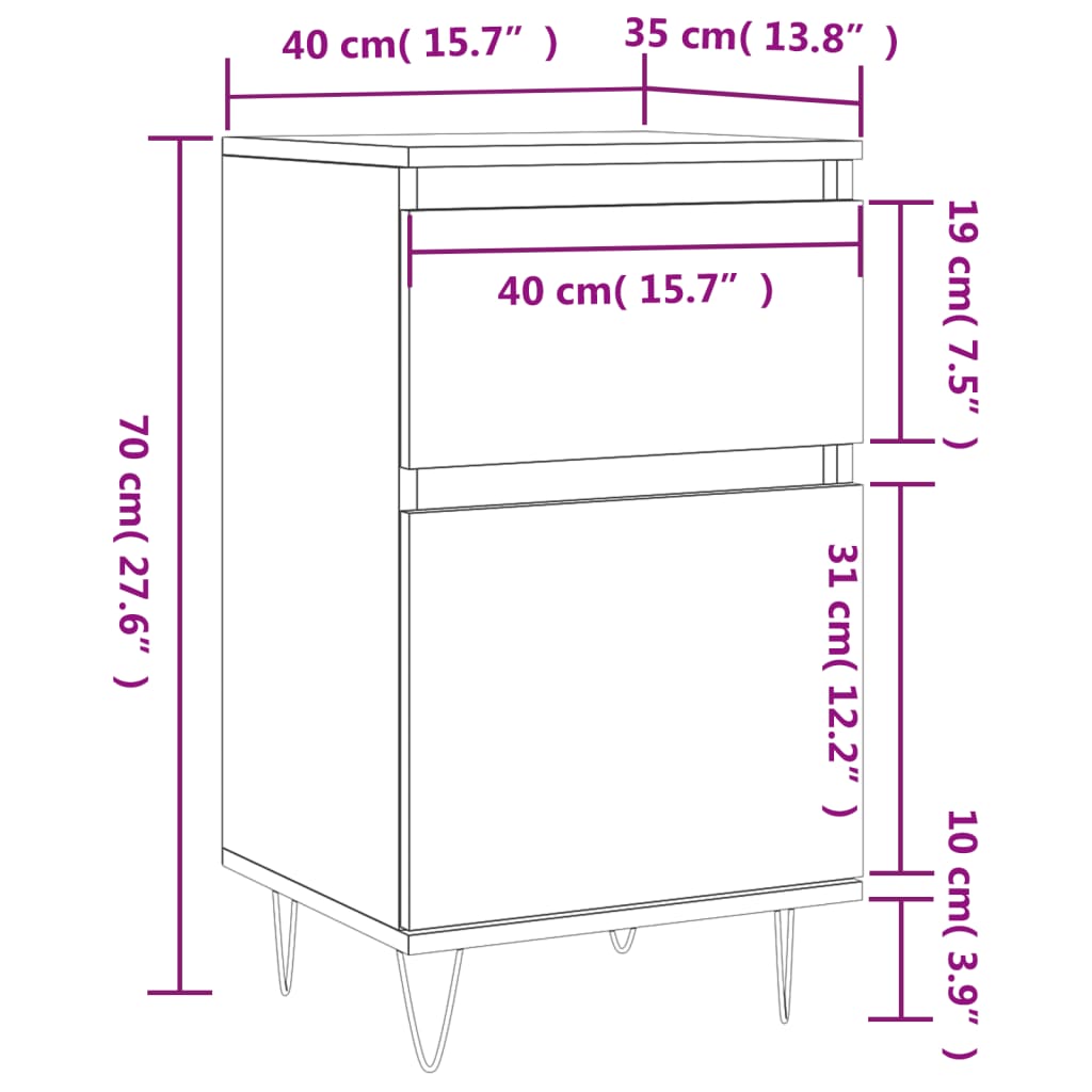 vidaXL Sideboards 2 Stk. Grau Sonoma 40x35x70 cm Holzwerkstoff