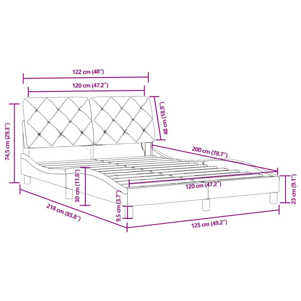 vidaXL Bettgestell mit LED-Leuchten Blau 120x200 cm Samt