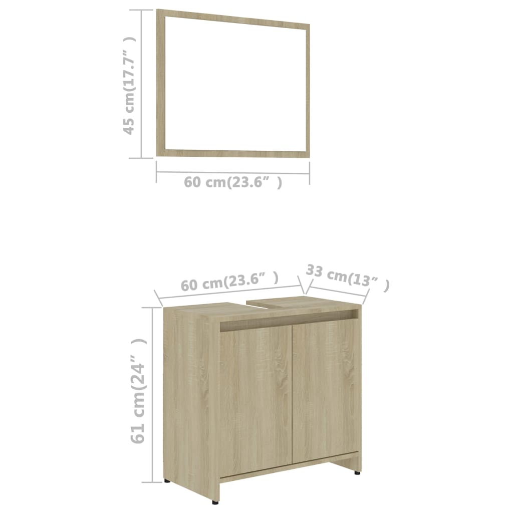 vidaXL 3-tlg. Badmöbel-Set Sonoma-Eiche Holzwerkstoff