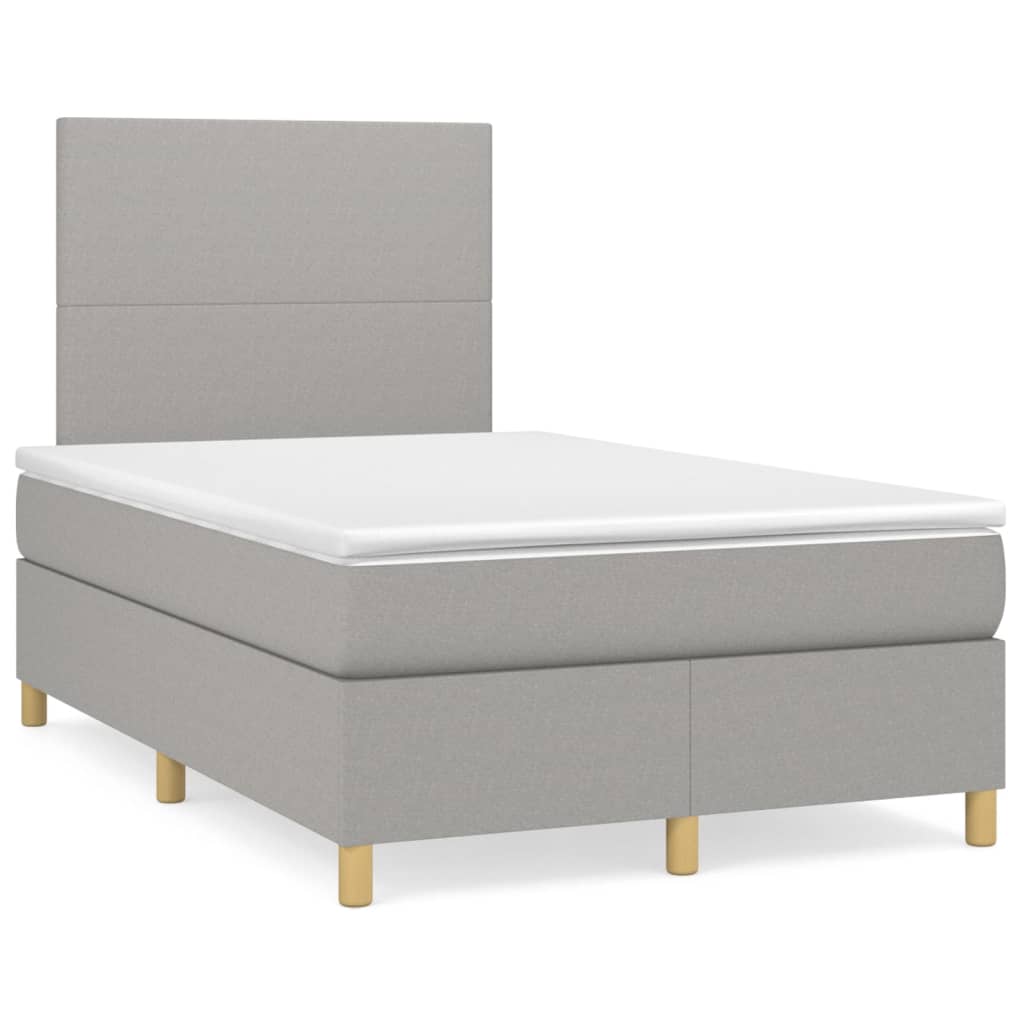 vidaXL Boxspringbett mit Matratze & LED Hellgrau 120x190 cm Stoff