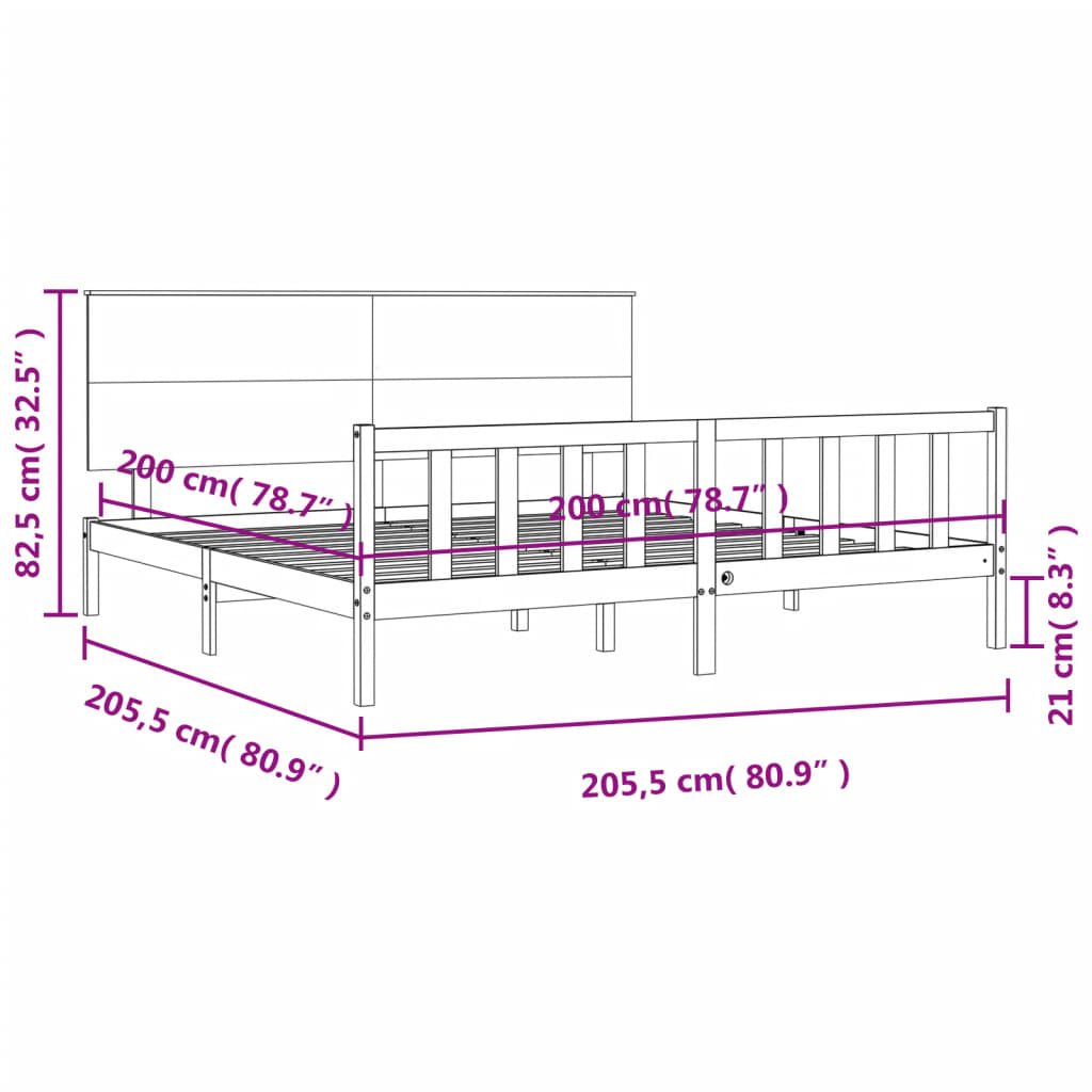 vidaXL Massivholzbett mit Kopfteil Schwarz 200x200 cm