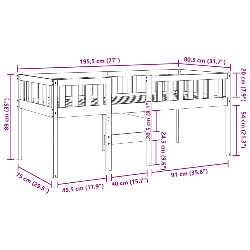 vidaXL Kinderbett ohne Matratze Weiß 75x190 cm Massivholz Kiefer