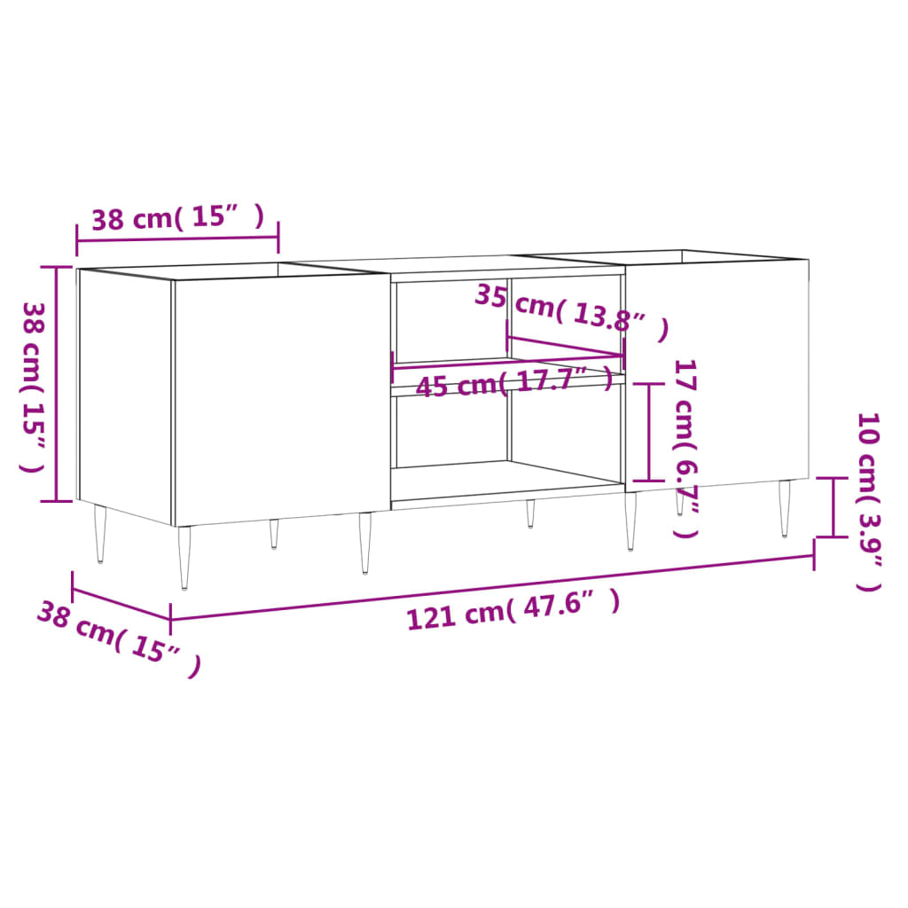 vidaXL Plattenschrank Grau Sonoma 121x38x48 cm Holzwerkstoff