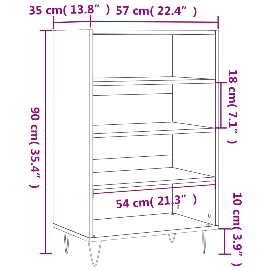 vidaXL Highboard Betongrau 57x35x90 cm Holzwerkstoff