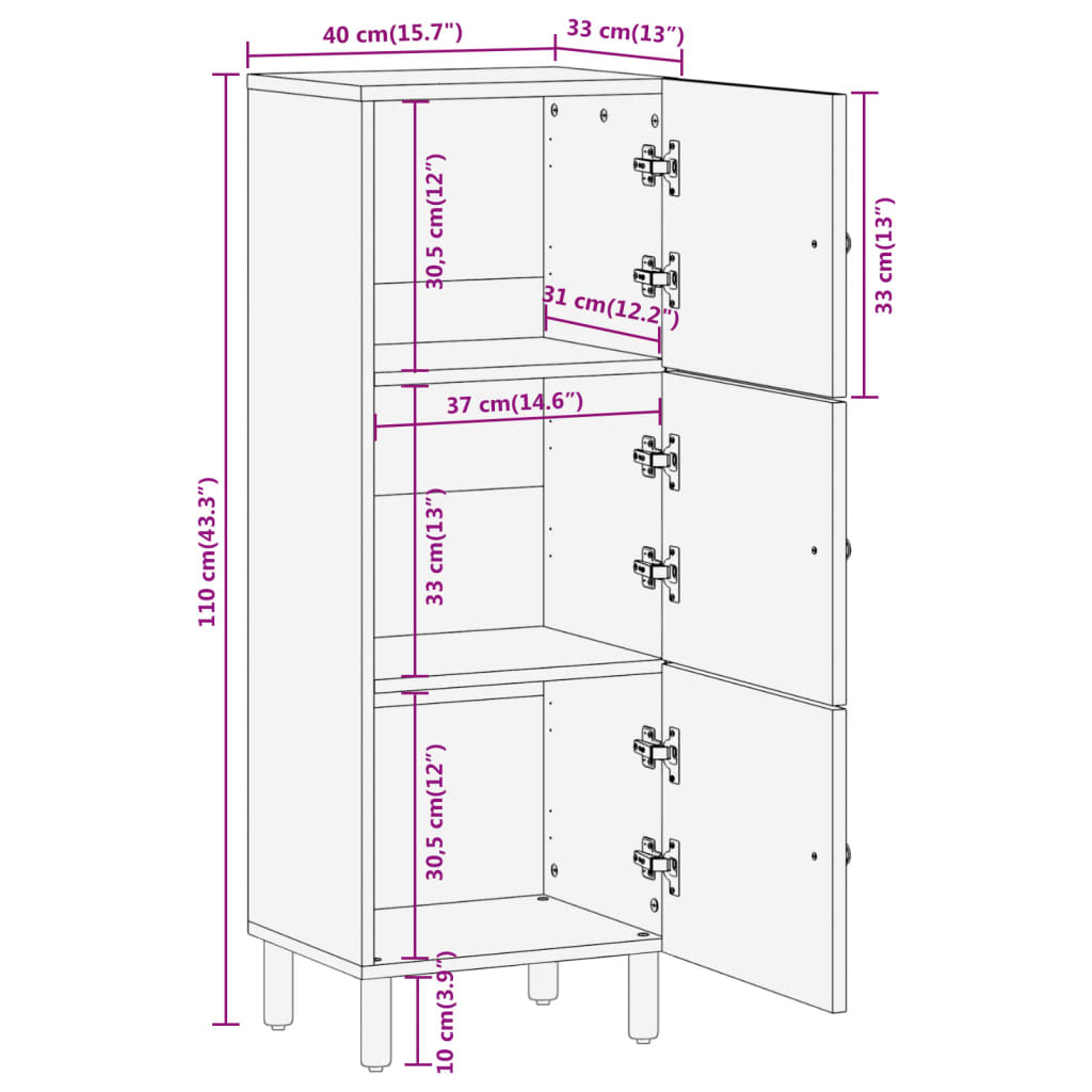 vidaXL Highboard 40x33x110 cm Massivholz Akazie