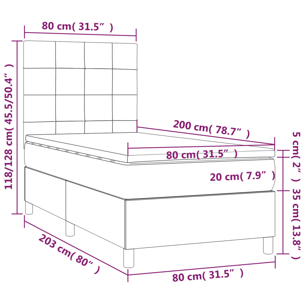 vidaXL Boxspringbett mit Matratze & LED Dunkelgrau 80x200 cm Stoff