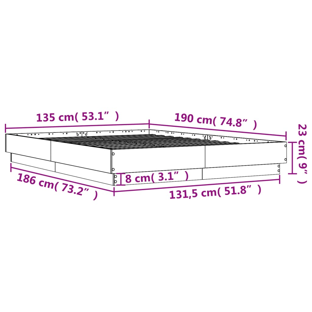 vidaXL Bettgestell mit LED Sonoma-Eiche 135x190 cm