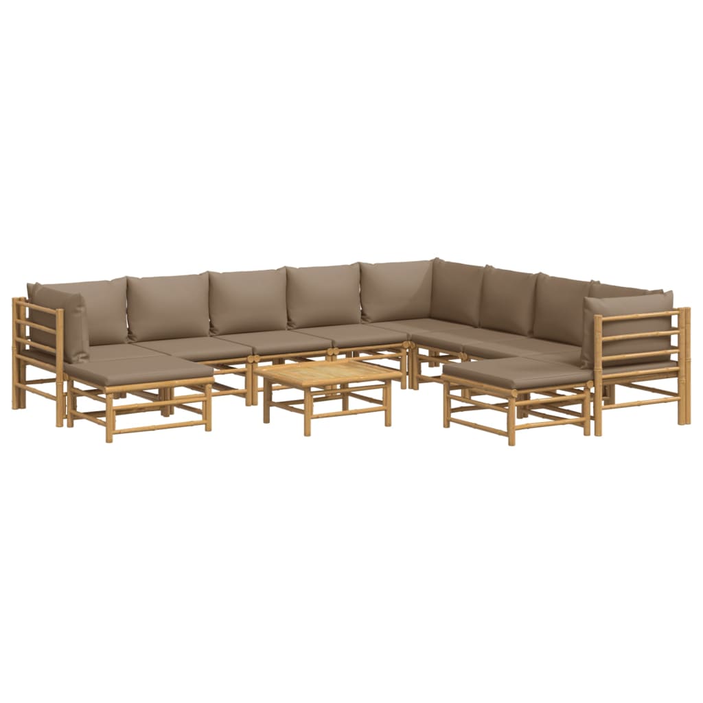 vidaXL 11-tlg. Garten-Lounge-Set mit Kissen Taupe Bambus