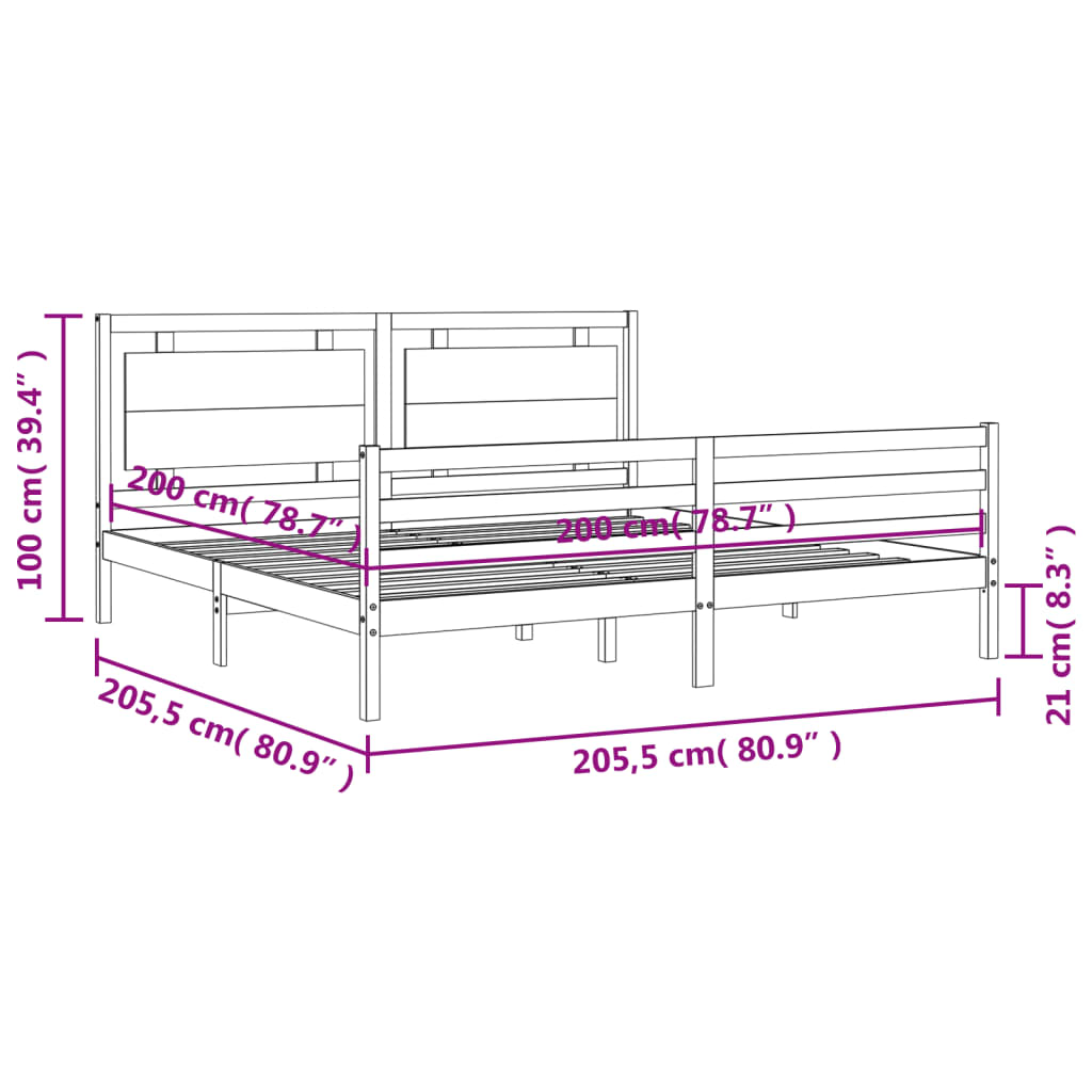 vidaXL Massivholzbett mit Kopfteil Grau 200x200 cm