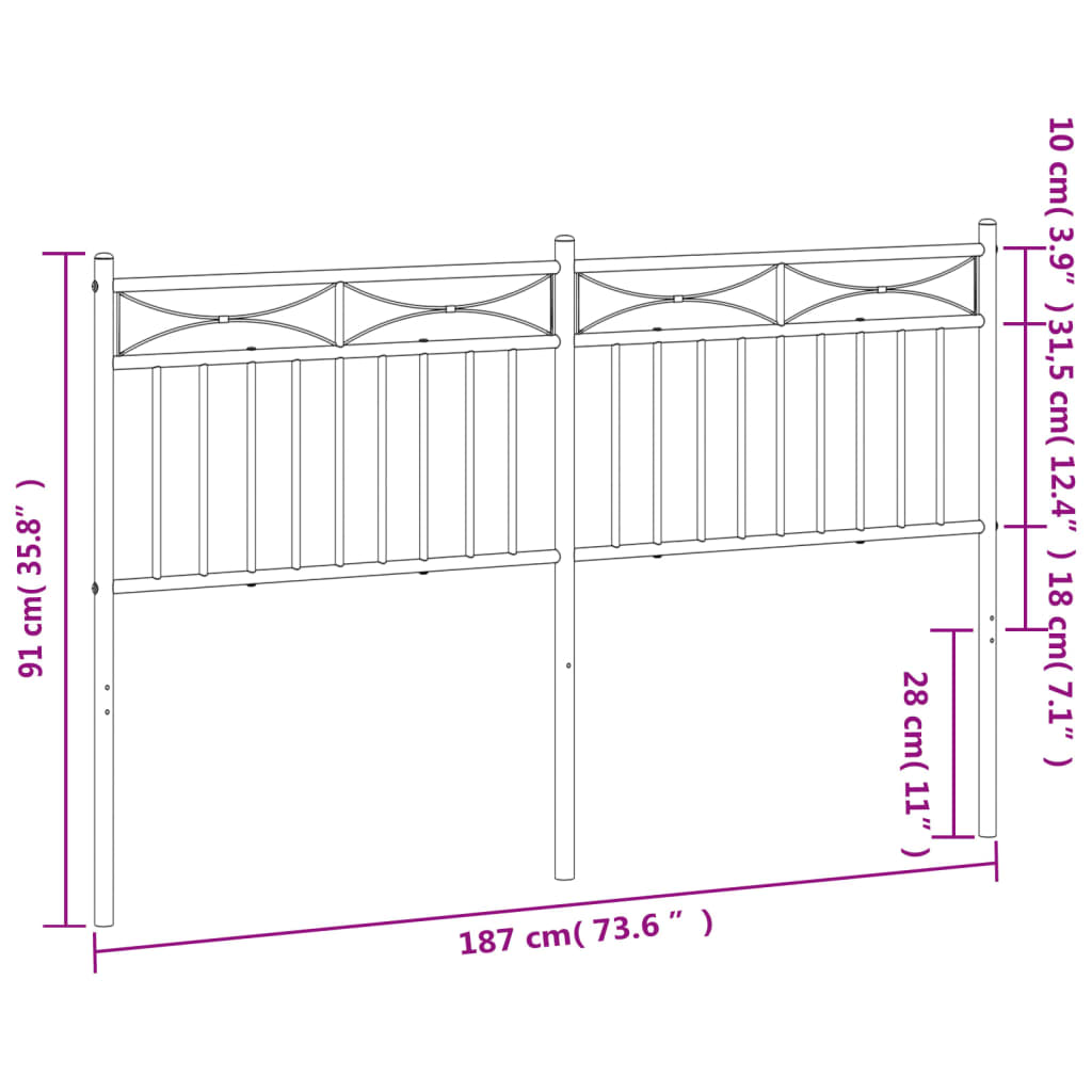 vidaXL Kopfteil Metall Schwarz 180 cm