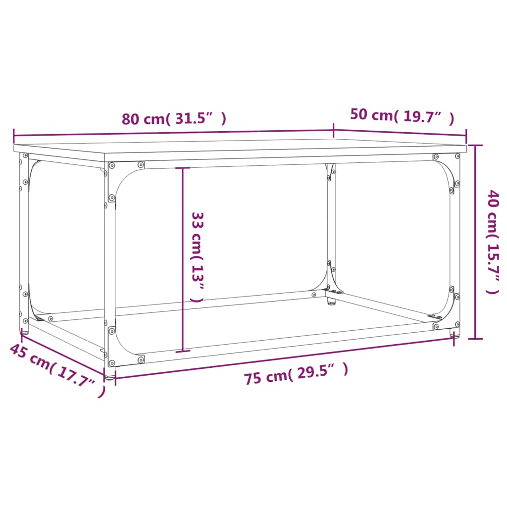 vidaXL Couchtisch Schwarz 80x50x40 cm Holzwerkstoff und Eisen