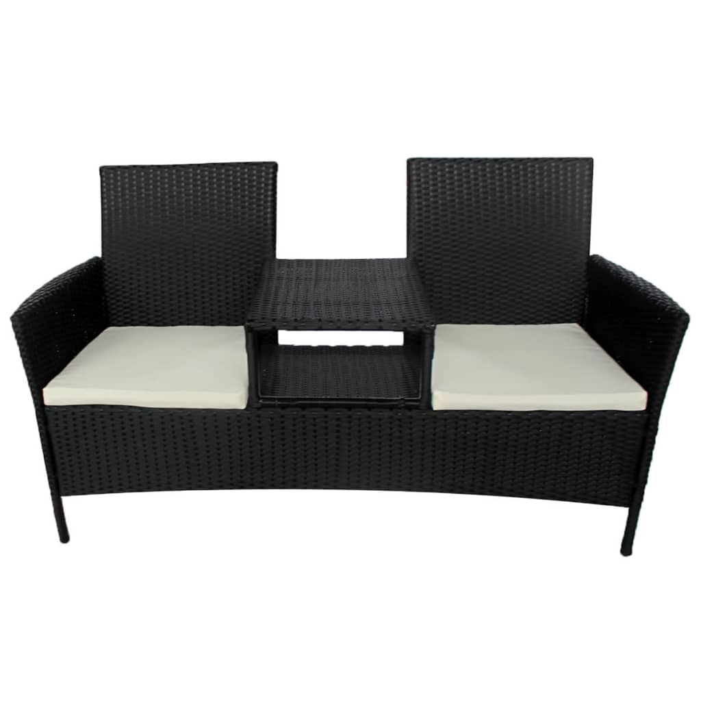 vidaXL Gartensofa 2-Sitzer mit Teetisch Poly Rattan Schwarz