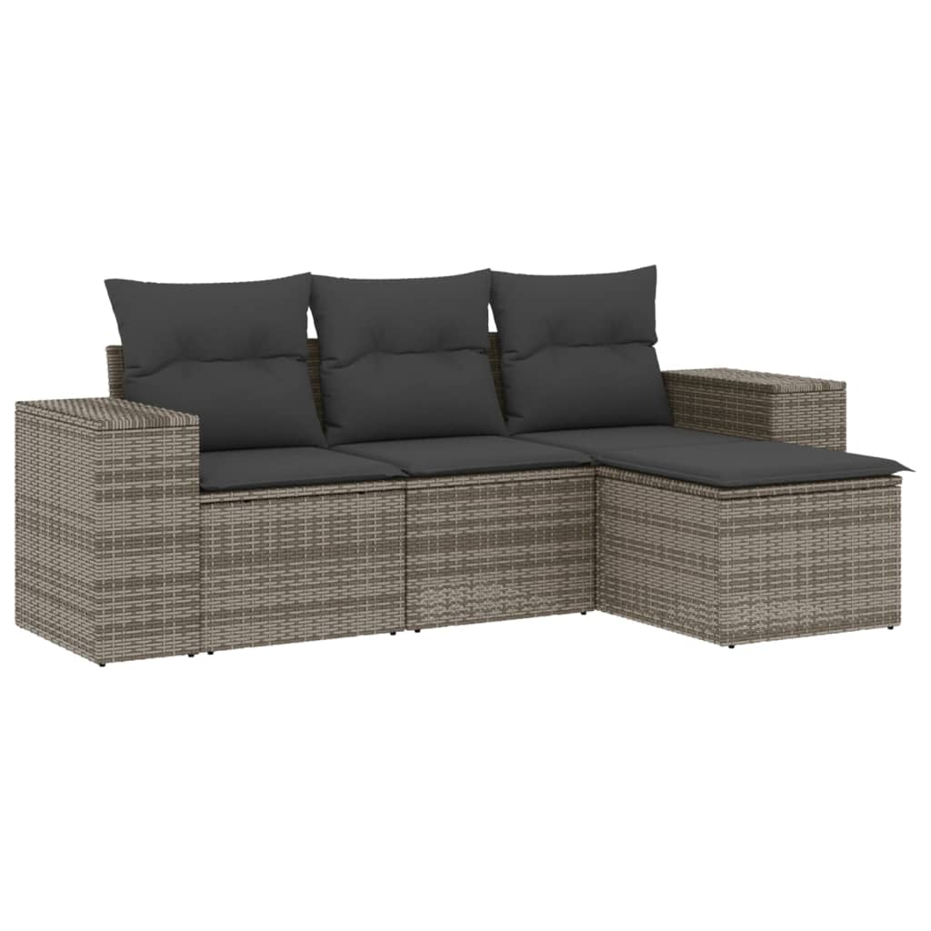 vidaXL 4-tlg. Garten-Sofagarnitur mit Kissen Grau Poly Rattan