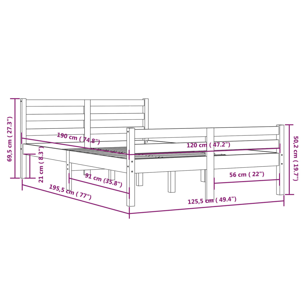 vidaXL Massivholzbett Grau 120x190 cm