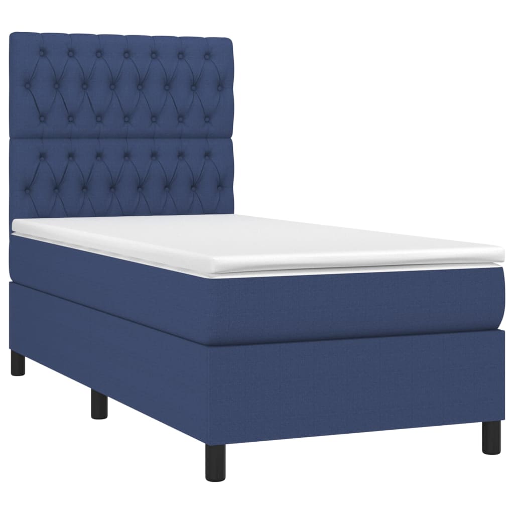 vidaXL Boxspringbett mit Matratze & LED Blau 90x190 cm Stoff