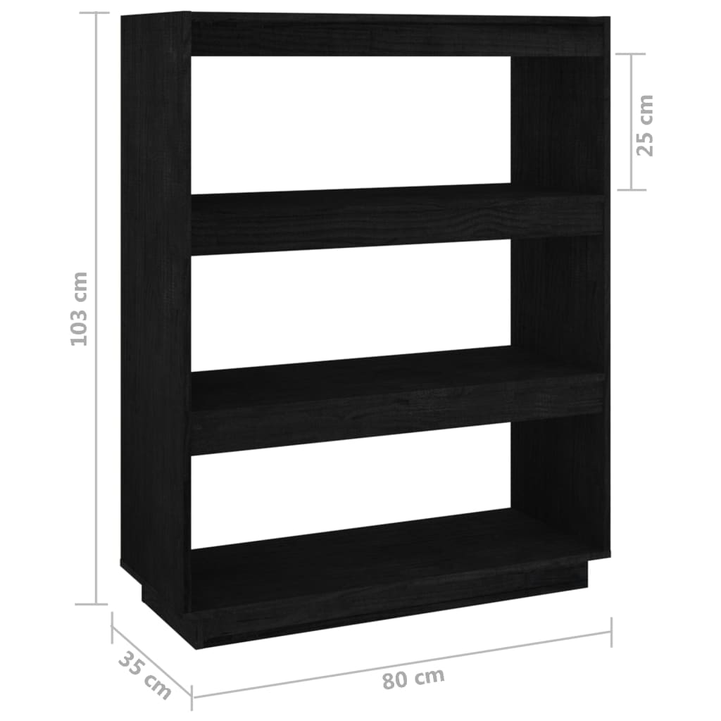 vidaXL Bücherregal/Raumteiler Schwarz 80x35x103 cm Massivholz Kiefer