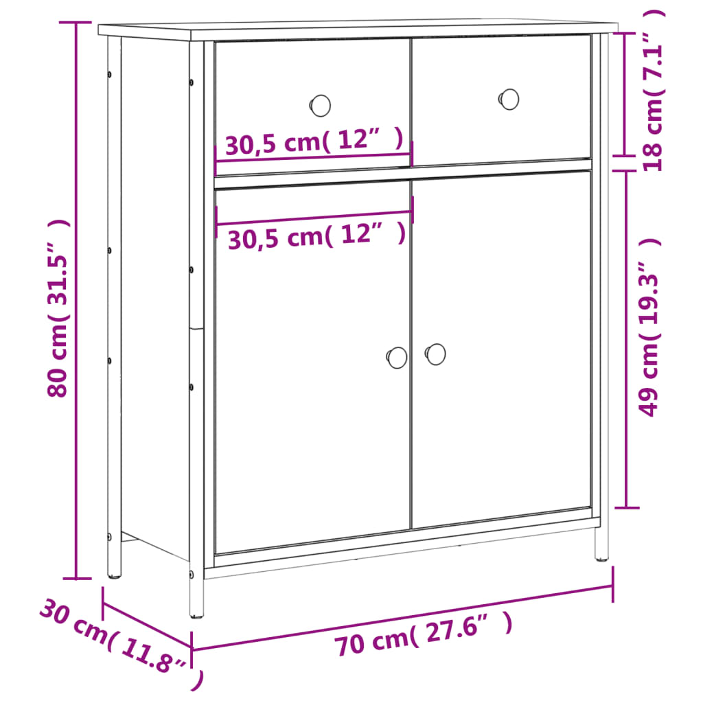 vidaXL Sideboard Räuchereiche 70x30x80 cm Holzwerkstoff