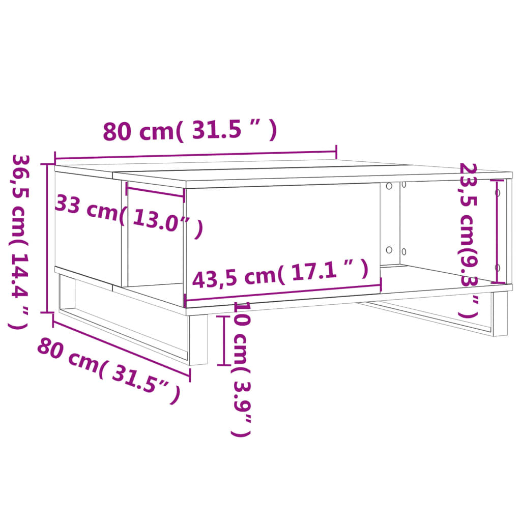 vidaXL Couchtisch Weiß 80x80x36,5 cm Holzwerkstoff