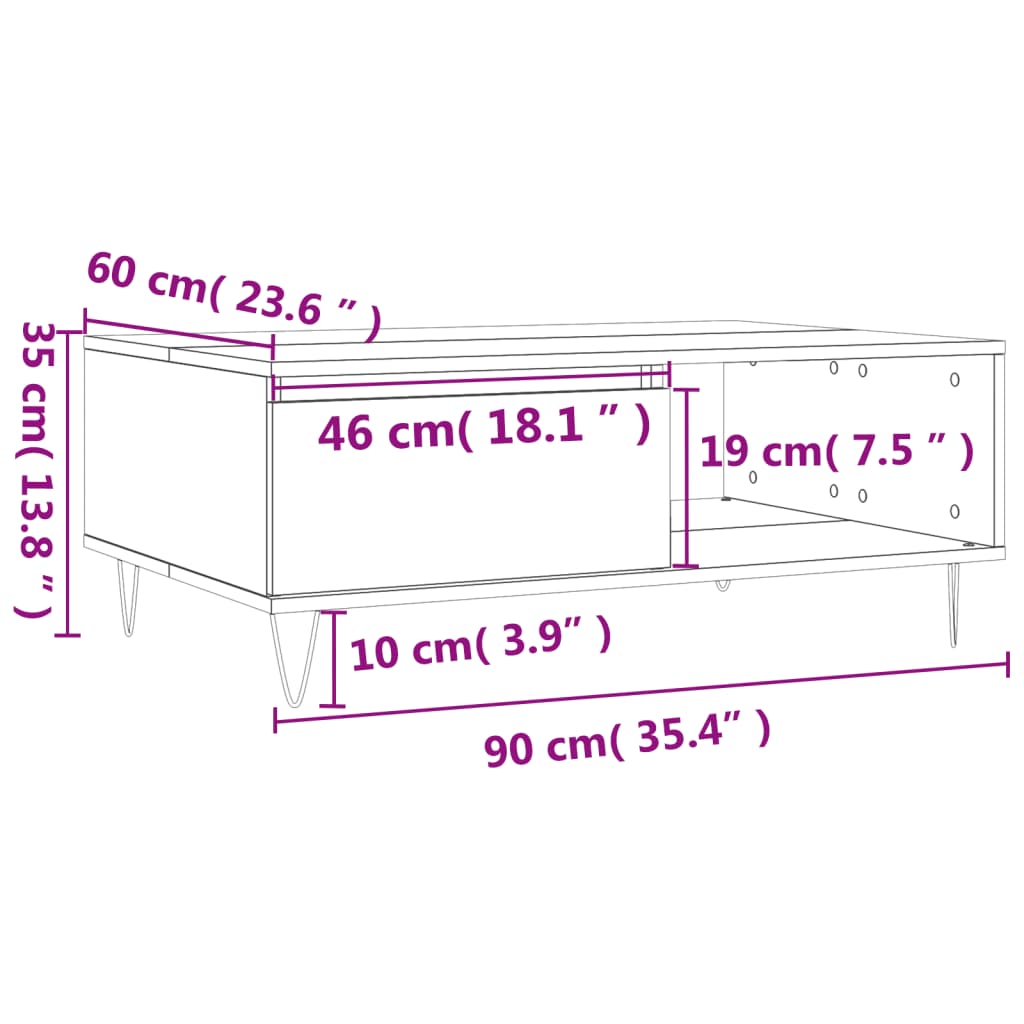 vidaXL Couchtisch Betongrau 90x60x35 cm Holzwerkstoff