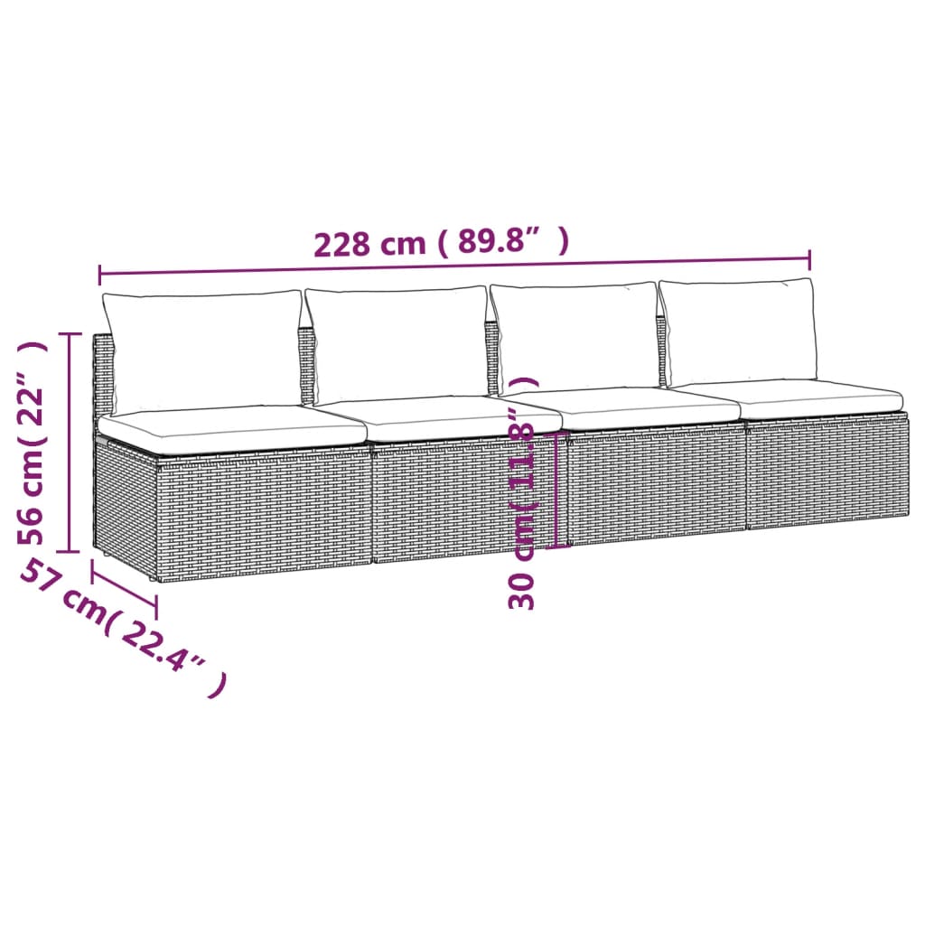 vidaXL 4-tlg. Garten-Lounge-Set mit Kissen Grau Poly Rattan