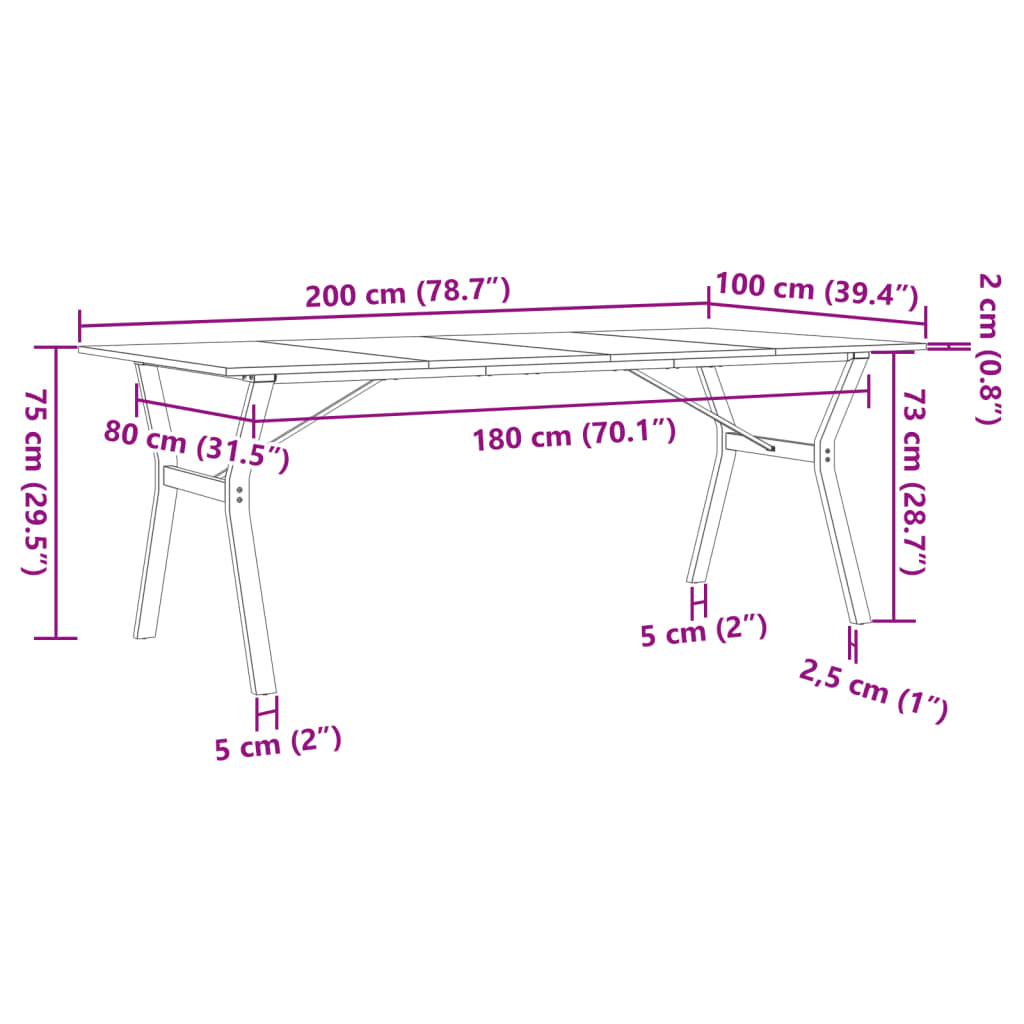 vidaXL Esstisch Y-Gestell 200x100x75cm Massivholz Kiefer und Gusseisen