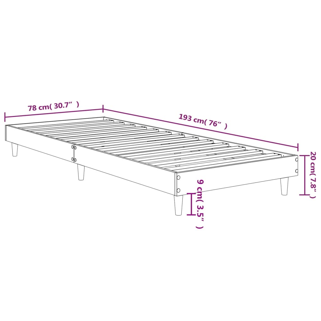 vidaXL Bettgestell ohne Matratze Sonoma-Eiche 75x190 cm Holzwerkstoff