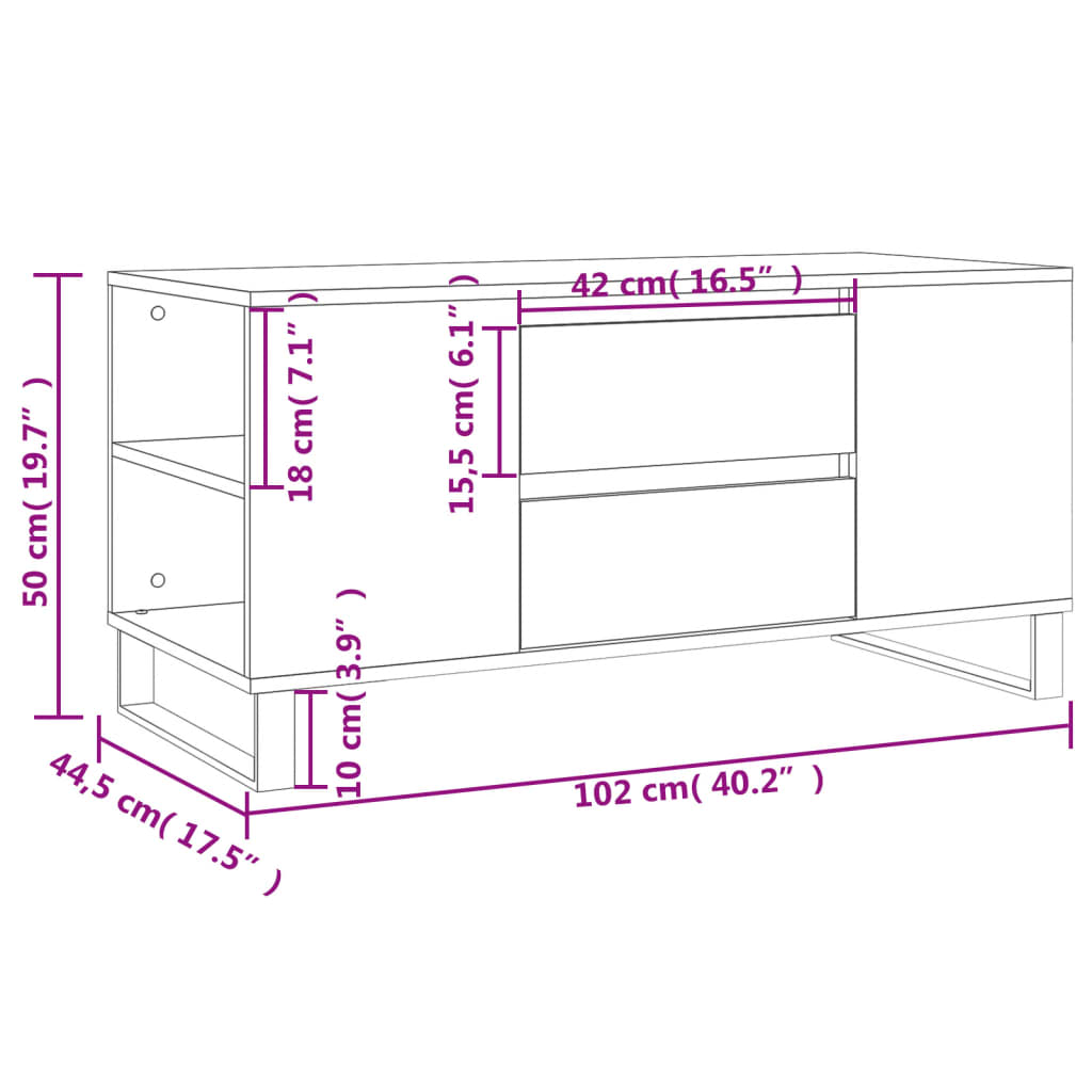 vidaXL Couchtisch Räuchereiche 102x44,5x50 cm Holzwerkstoff