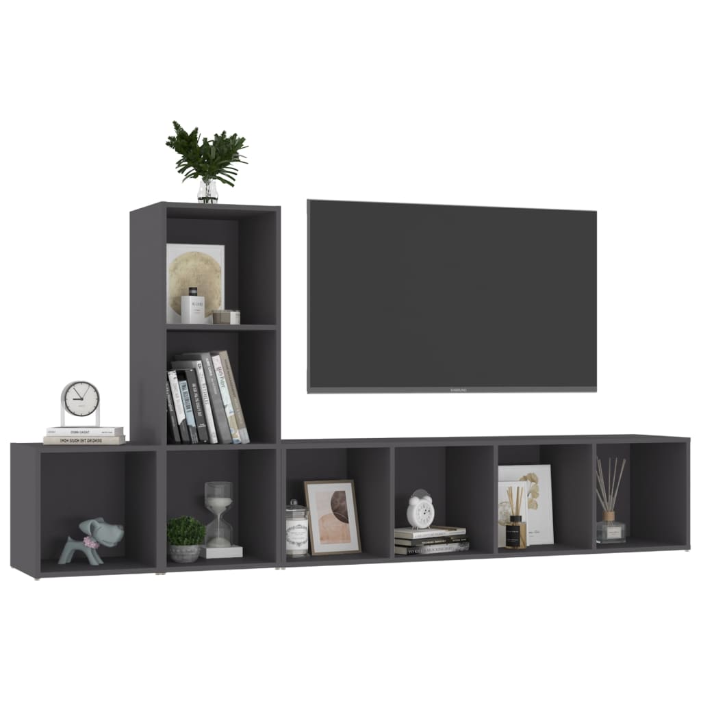 vidaXL 3-tlg. TV-Schrank-Set Grau Holzwerkstoff