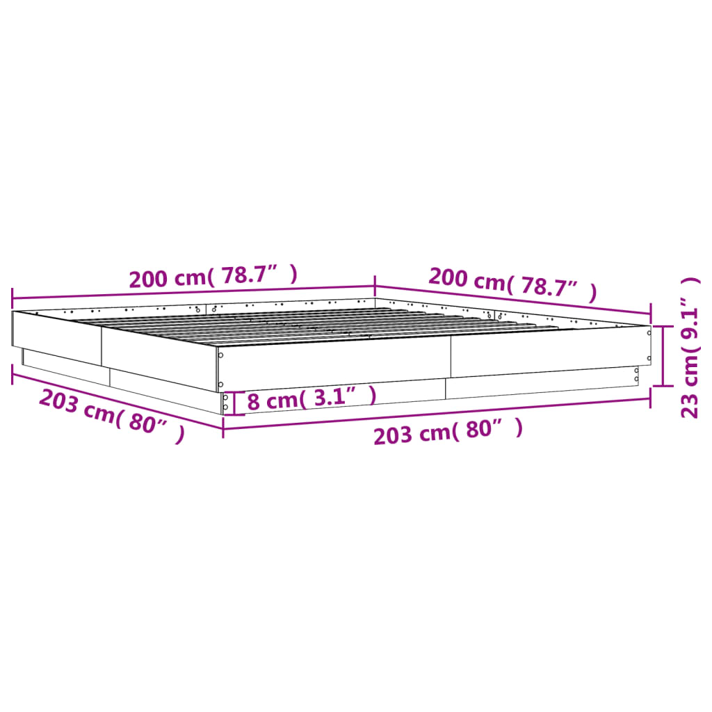 vidaXL Bettgestell mit LED Sonoma-Eiche 200x200 cm