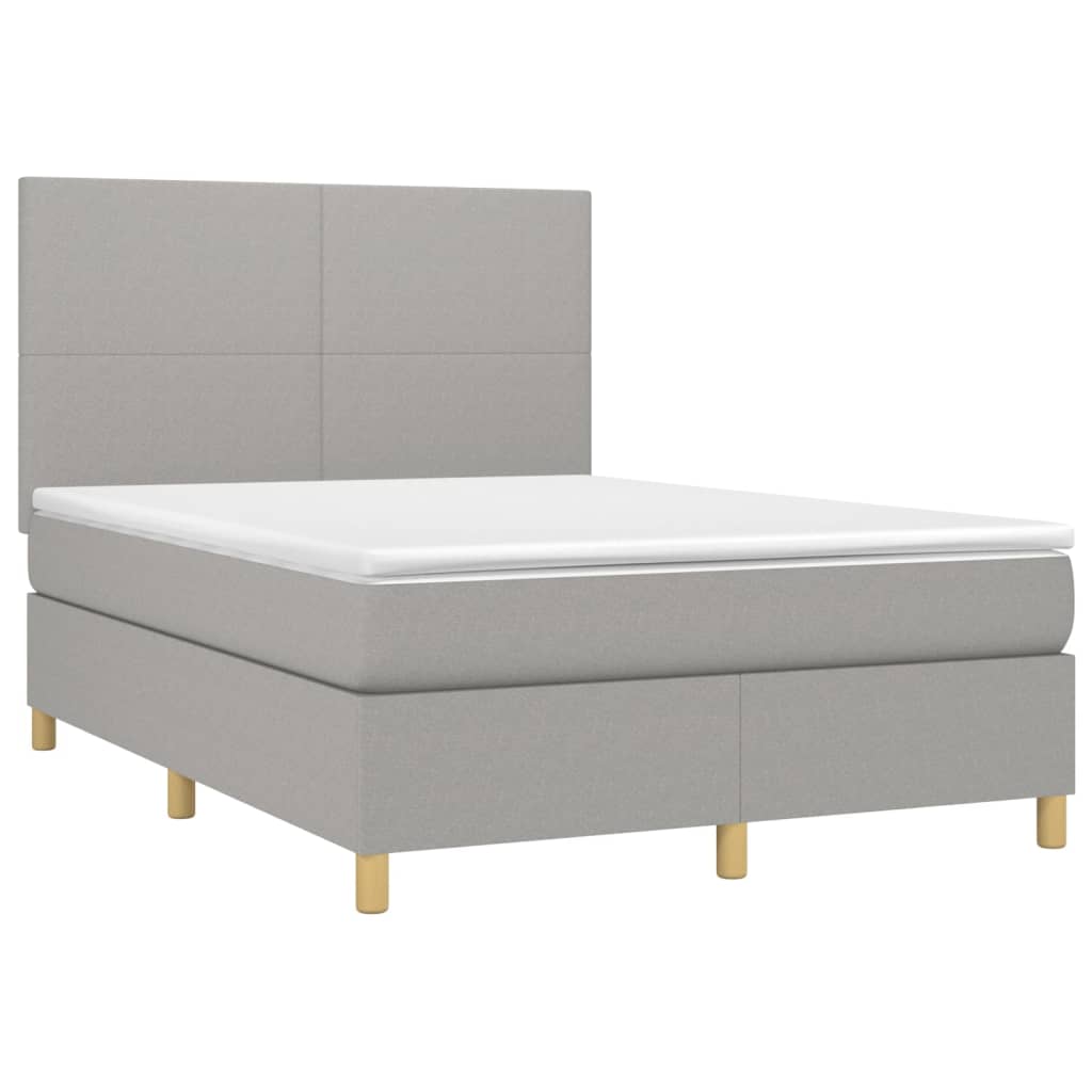 vidaXL Boxspringbett mit Matratze & LED Hellgrau 140x190 cm Stoff