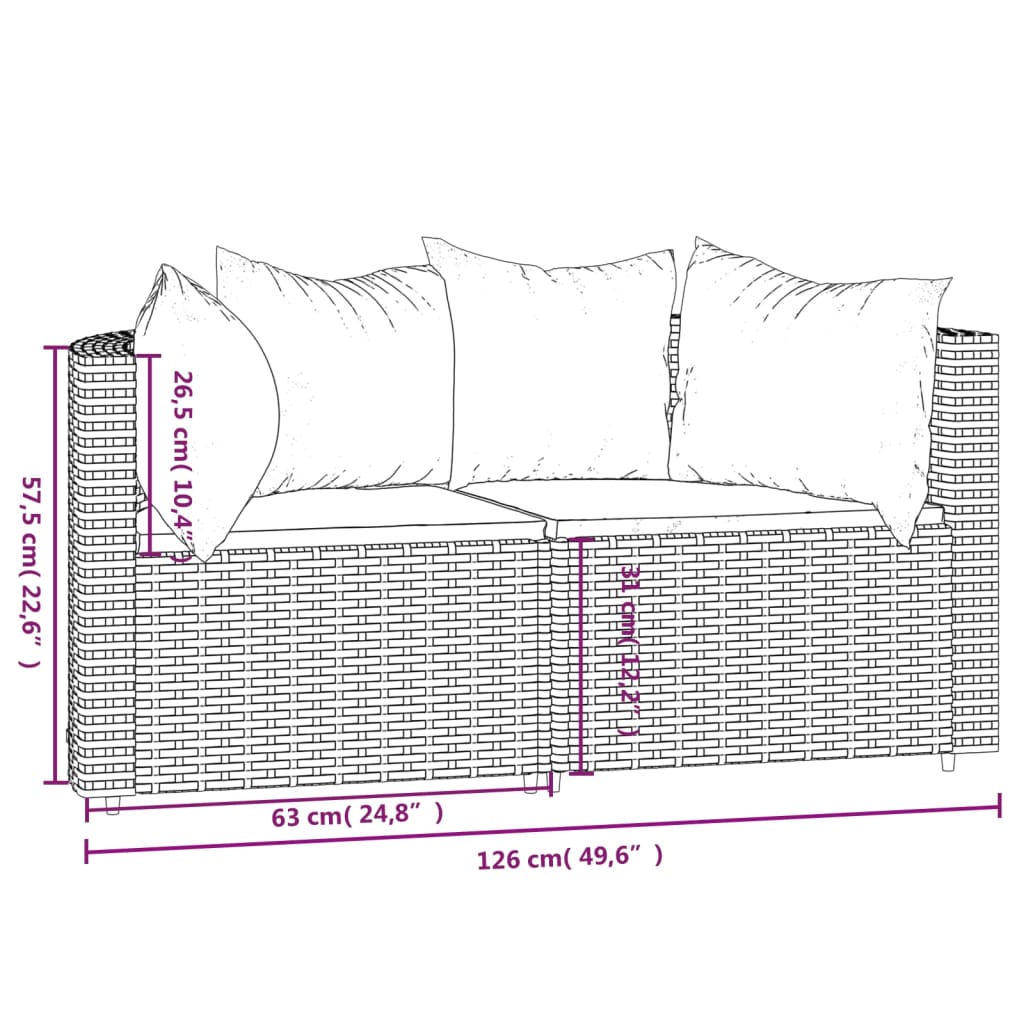 vidaXL Garten-Ecksofas mit Kissen 2 Stk. Braun Poly Rattan